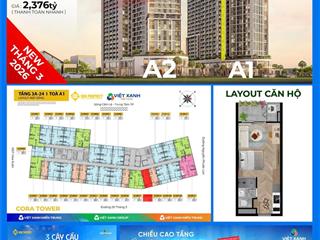 Hàng hiếm cora tower hòa xuân  studio tầng đẹp 32.2m2 giá 2.376 tỷ, mua ở hay đầu tư đều hợp