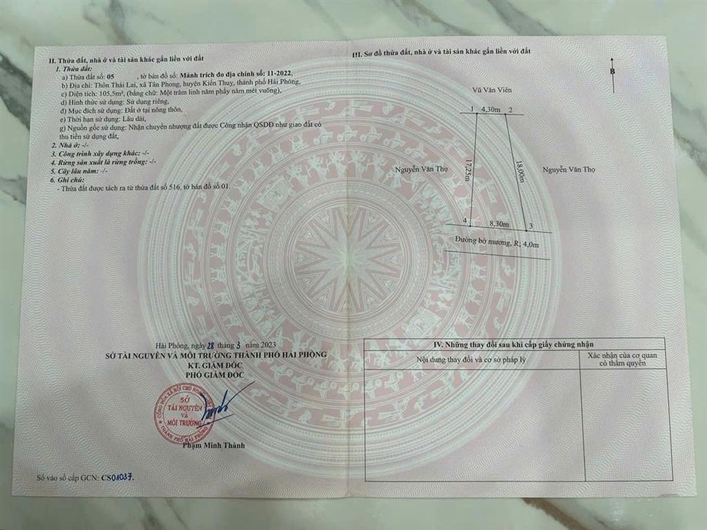 BÁN LÔ ĐẤT ĐẸP TẠI THÁI LAI - KIẾN THỤY - NGÕ RỘNG Ô TÔ VÀO THOẢI MÁI