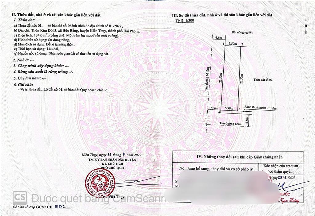 Bán lô đất đấu giá Kim Đới 3, xã Hữu Bằng, huyện Kiến Thụy, Hải Phòng.