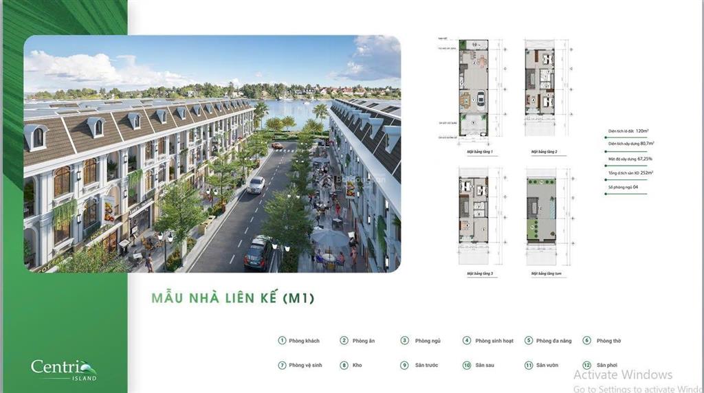 Nhà phố thương mại shophouse 1t, 2l, 1 tum 252m2 sàn, đảo kim quy, cù lao tân vạn, biên hoà