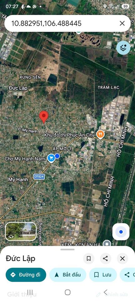 Đất 5 x 45m  giá  1 tỷ 800. mặt tiền đường nhựa thông. gần chợ đình. 8 phút qua đến hóc môn tp.hc