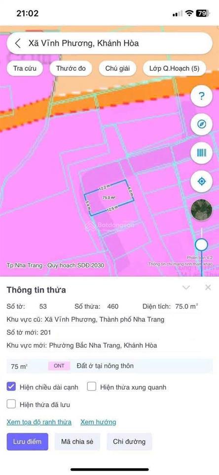 Bán nhanh đất xã vĩnh phương dt 75m2 full thổ cư, ngang 6m, khu cao ráo, giá 899tr bớt lộc