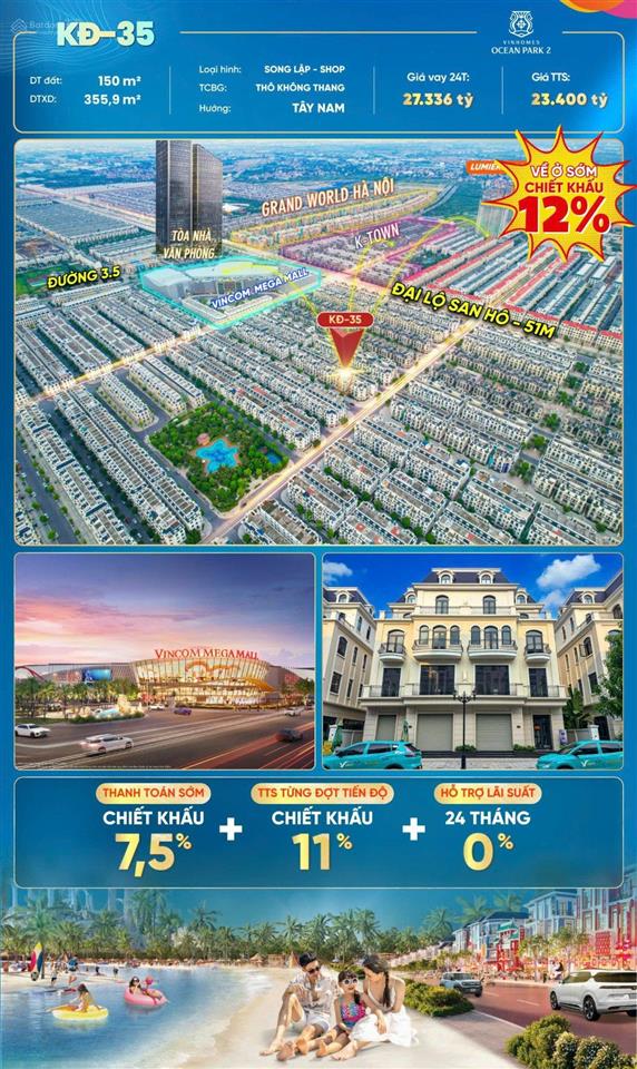 Song lập kinh đô 21 tỷ dt 150m2 vip giữa vincom công viên 12ha, tặng gói nt tháng 4.  0946 455 ***