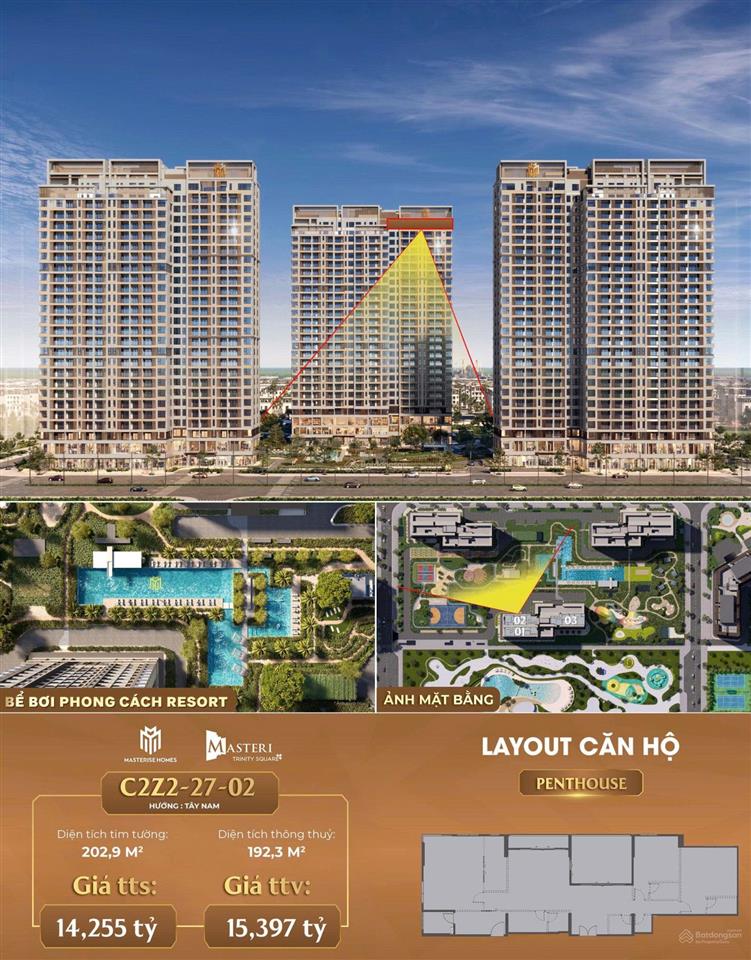 Penthouse trinity 14,255 tỷ gần 200m2 view đẹp bể bơi, pháo hoa, hồ 14ha ck 10%.  0946 455 ***