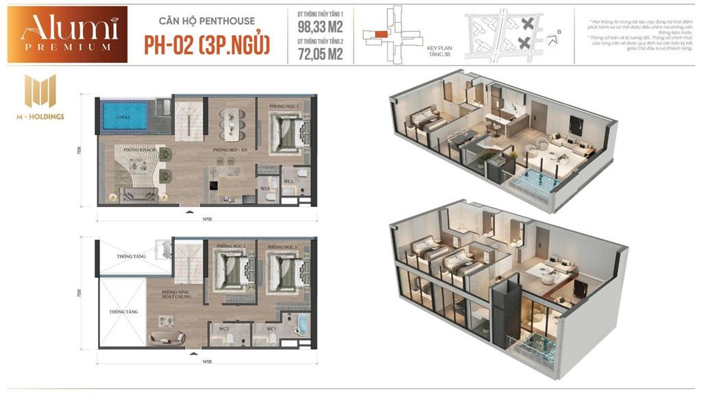 Penthouse 2 tầng alumi 3 ngủ, đẳng cấp chỉ hơn 7 tỷ, view trọn hà nội và sông hồng,  0946 455 ***
