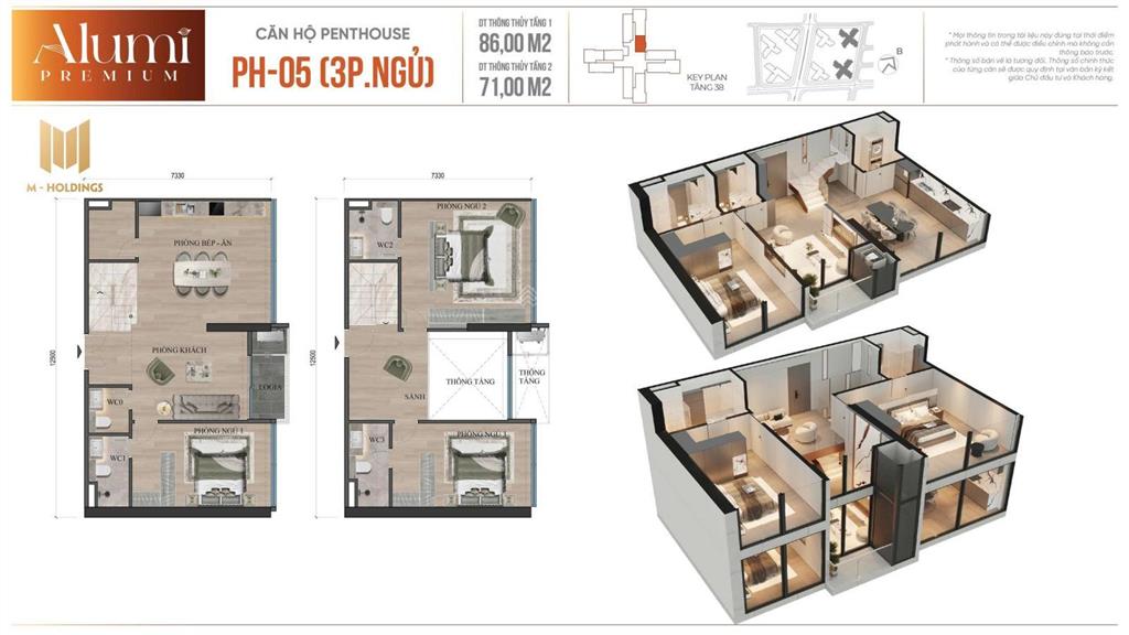 Penthouse 2 tầng alumi 3 ngủ, đẳng cấp chỉ hơn 7 tỷ, view trọn hà nội và sông hồng,  0946 455 ***