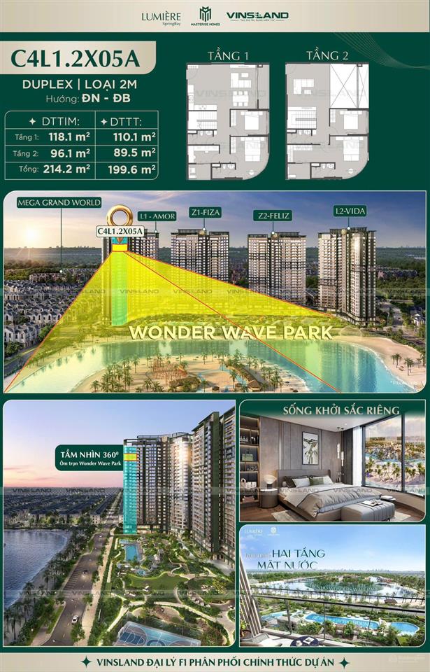 Duplex lumiere spring bay đẳng cấp góc view hồ, biệt thự triệu $ siêu phẩm 1 căn góc.  0962 284 ***