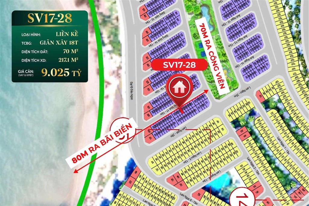 Liền kề sóng vịnh 70m2 chỉ 80m ra biển giá hơn 8 tỷ thanh toán giãn, dòng tiền 8%.  0946 455 ***