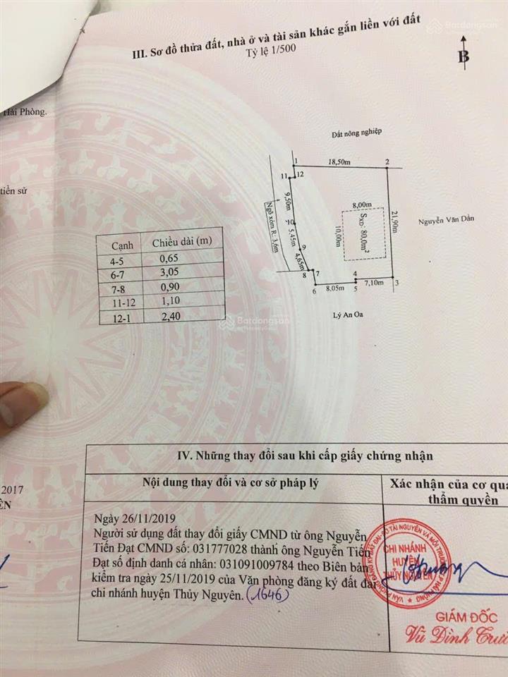 Bán đất thôn 11 , lại xuân , thuỷ nguyên , hải phòng.