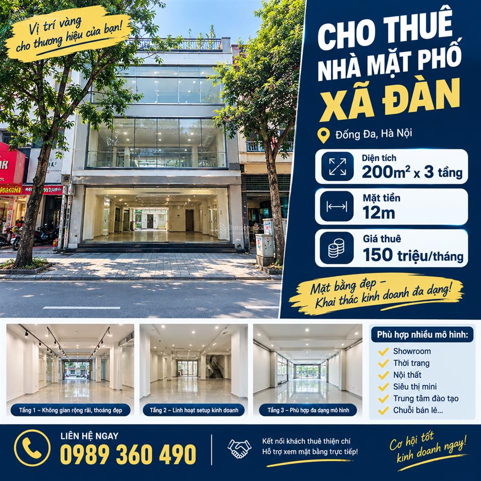 Cho thuê nhà mặt phố xã đàn mặt tiền khủng 12m