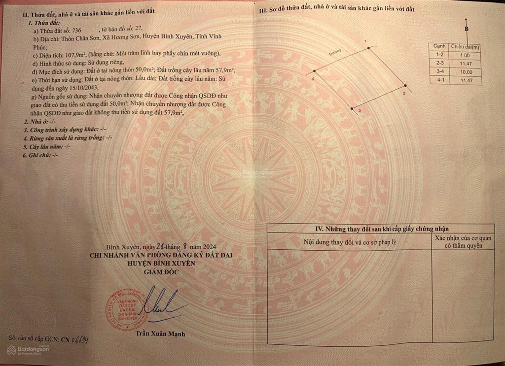 Chính chủ bán đất hương sơn, bình xuyên  trục kinh doanh