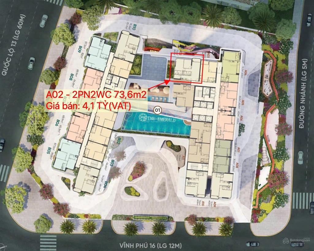 The emerald 68 bán căn góc 2pn 2wc 73,6m2 | view ql13 & sông sài gòn  giá 4,1 tỷ (vat và bao pcn)