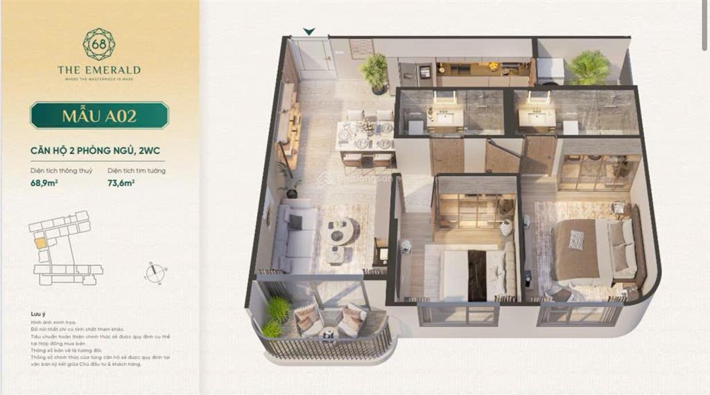 The emerald 68 bán căn góc 2pn 2wc 73,6m2 | view ql13 & sông sài gòn  giá 4,1 tỷ (vat và bao pcn)