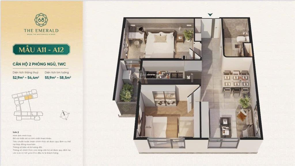 The emerald 68 căn hộ 2pn1wc view trực diện hồ bơi giá 3tỷ170 (đã bao gồm vat và pcn)