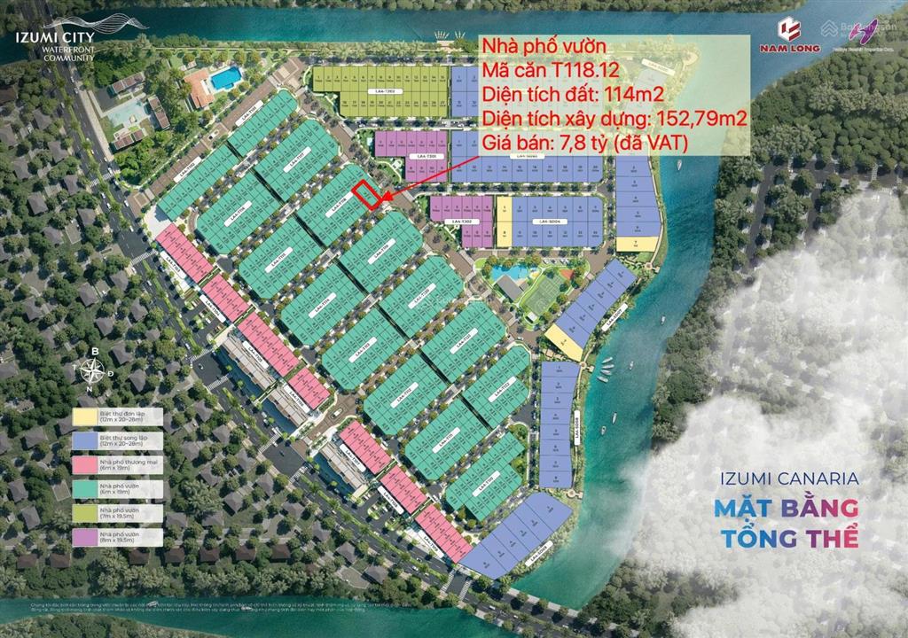 Nhà phố vườn 3 tầng 152m2 izumi canaria 7,6tỷ (vat) nhận nhà t11/2027  tt chỉ 50% đến khi nhận nhà