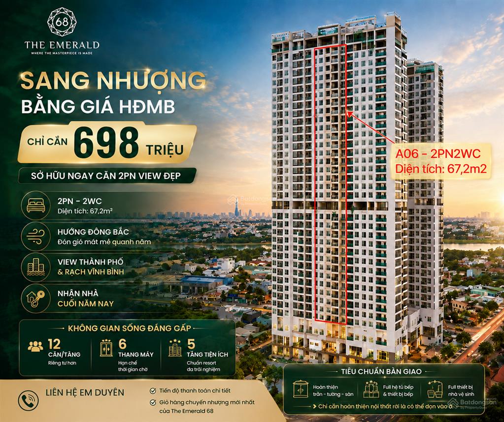 The emerald 68  chuyển nhượng giá hđmb căn 2pn2wc 67,2m2 chỉ 3tỷ490 (vat và bao phí chuyển nhượng)