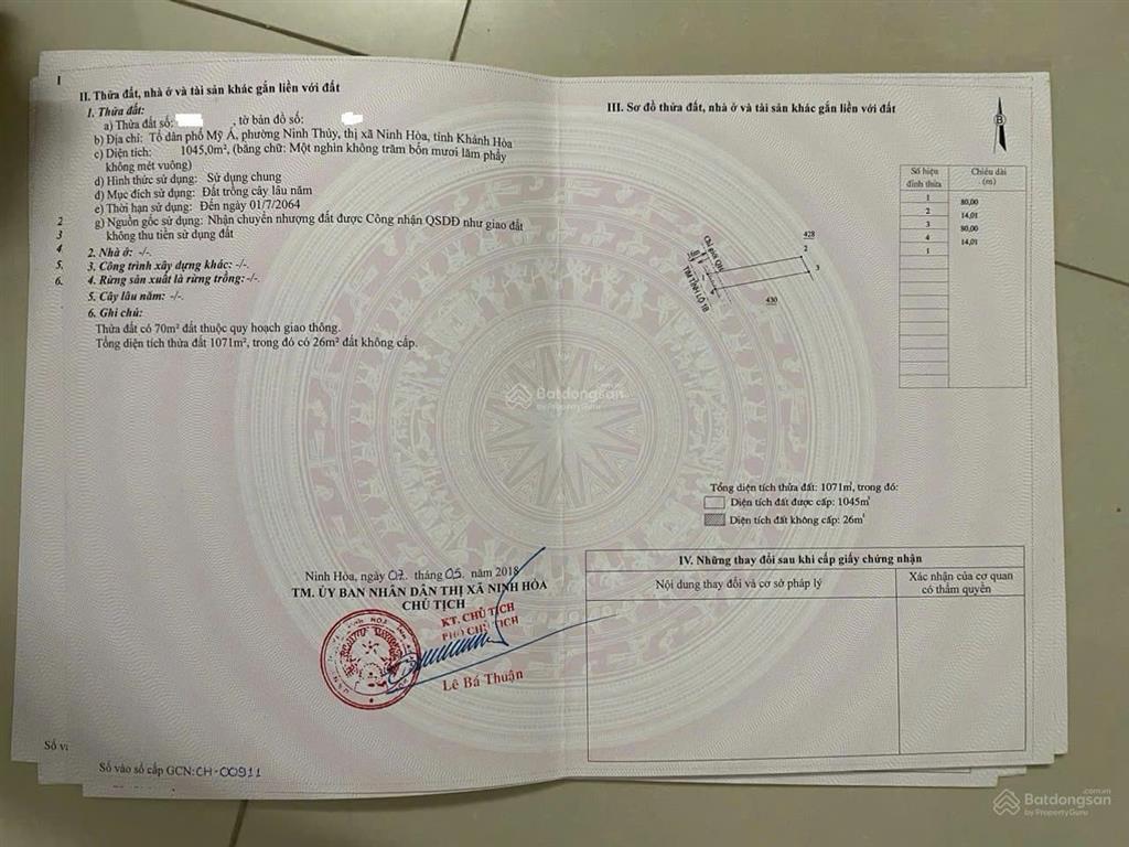 Cần bán đất mặt tiền đường Lê Hồng Phong - phường Đông Ninh Hòa
