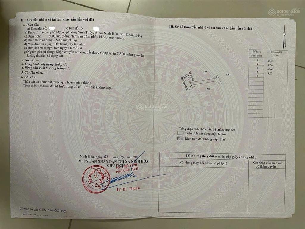 Cần bán đất mặt tiền đường Lê Hồng Phong - phường Đông Ninh Hòa