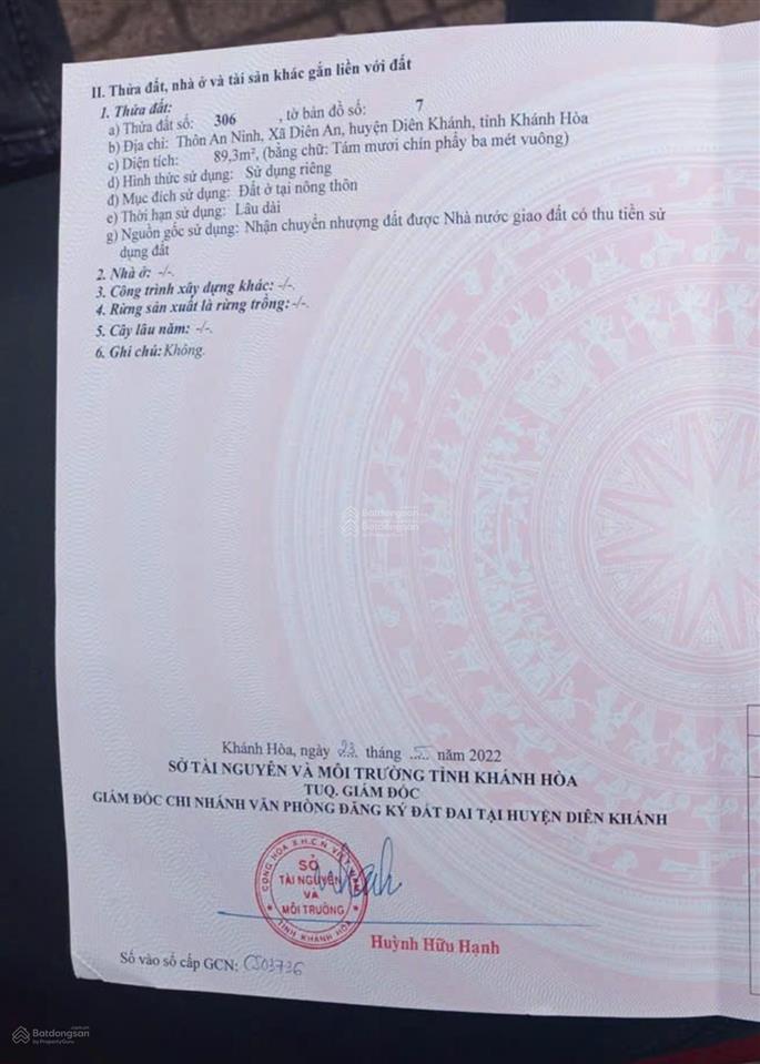 Bán đất diên an diên khánh, khánh hòa vị trí thôn an ninh, xã diên an, huyện diên khán
