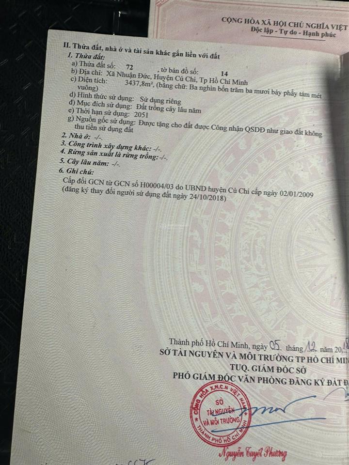 Siêu phẩm củ chi 3812m2 nguyễn thị dòn  có 823m2 thổ cư  bank cho vay 13 tỷ!