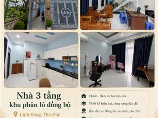 Bán nhà 3 tầng 81m2 gần chợ thủ đức, hẻm xe hơi, nhỉnh 7 tỷ
