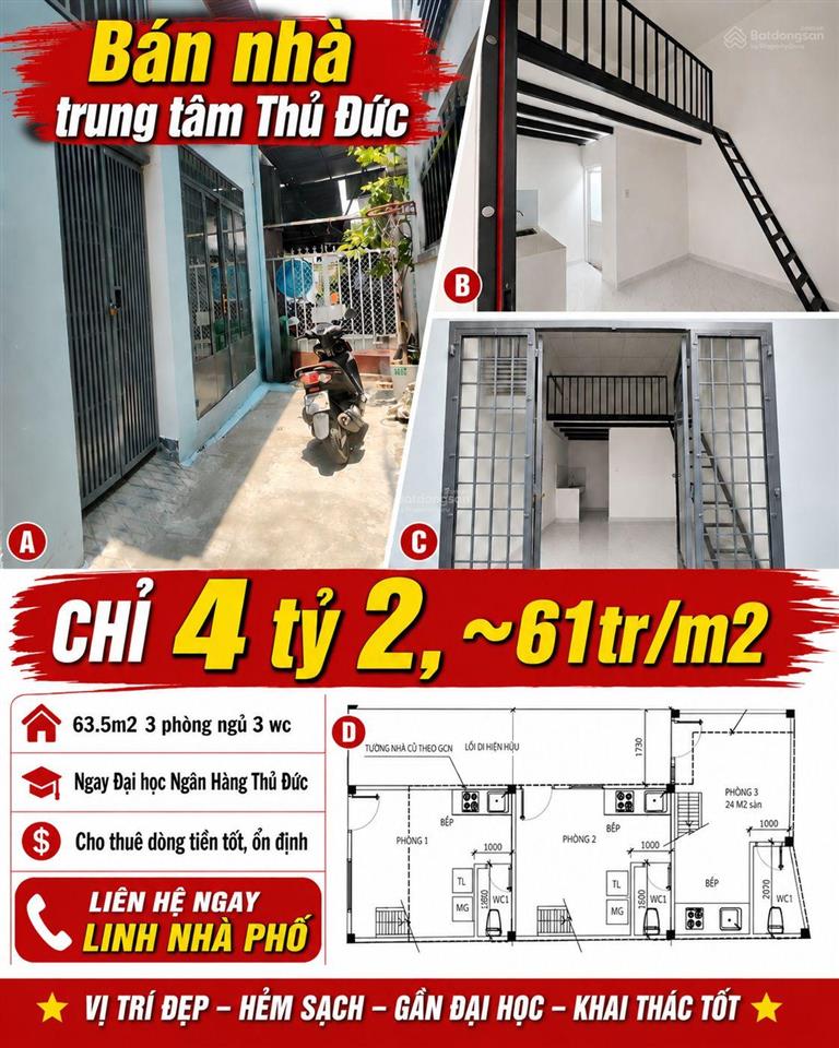 Bán nhà ngay đại học ngân hàng thủ đức chỉ 61tr/m2