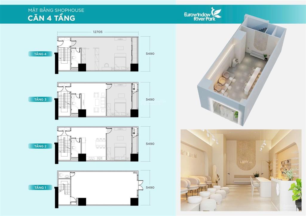 Bán shophouse 4 tầng hàng hiếm chủ đầu tư vừa ở vừa kinh doanh tốt tại eurowindow river park