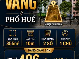 Ơ rê ka! mảnh đất vàng để ngàn đời sau, phố huế 355m mặt tiền 10m, thửa đất vuông đẹp, ssgd