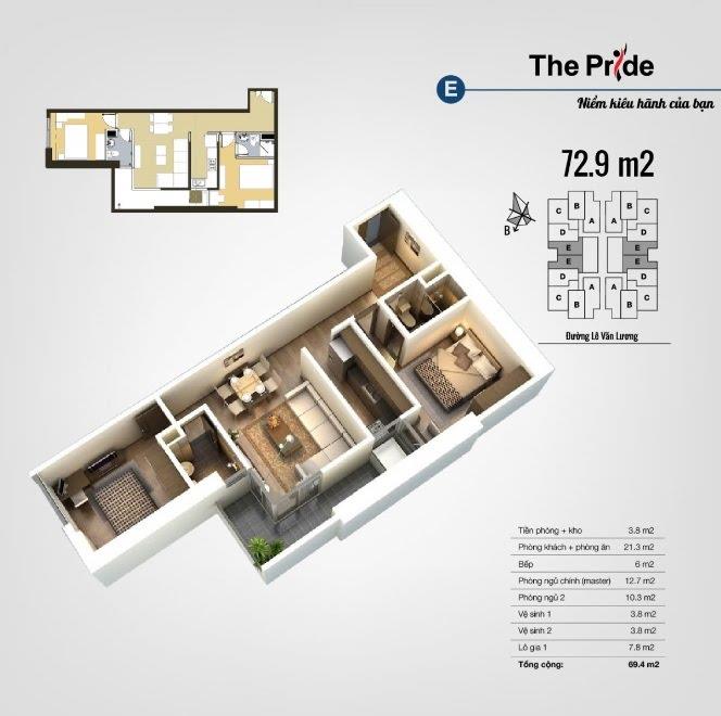 Bán cc the pride, tố hữu, 5 tỷ, 72m2, 2pn, 2wc