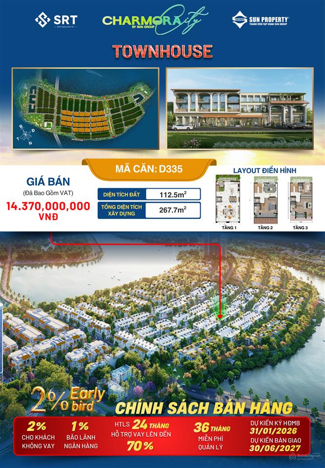 Nhà phố lk 3 tầng giá gốc cđt gần sông mát mẻ, ck lên đến 18,5%, pháp lí lâu dài. nh hỗ trợ đến 70%