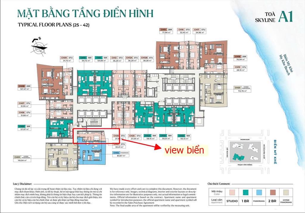 Độc quyền căn studio trục 01 the soleil diện tích 31m2. tầng cao view biển  thoáng. giá 3tỷx