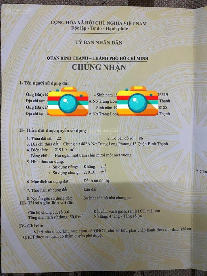 Cần bán căn hộ chung cư cũ 482a nơ trang long,phường 13 quận bình thạnh. thang bộ lầu 4
 dt