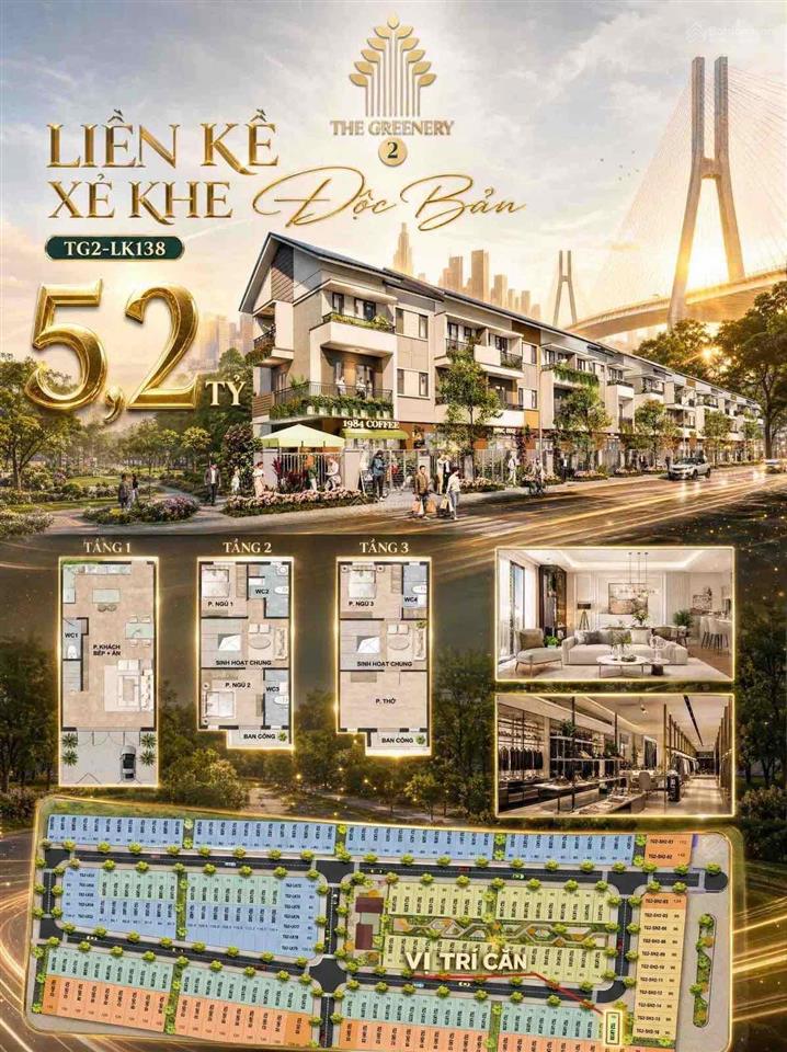 Liền kề xẻ khe 5,2 tỷ tại the greenery 2 hải phòng vị trí trung tâm của trung tâm 75m2, view đẹp