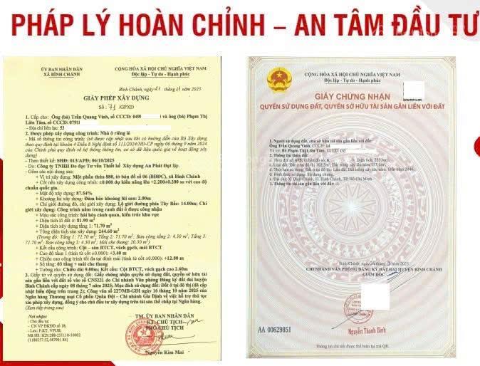 Chỉ thanh toán 1tỷ200 triệu sở hữu ngay 1 lô đất bình chánh đã có sổ hồng riêng công chứng ngay