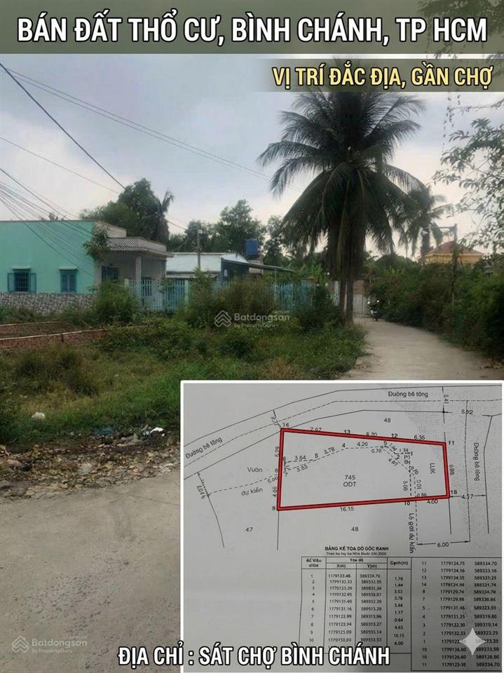 Chủ gửi bán đất thổ cư lô góc 2 mặt tiền gần chợ bình chánh 169,3m (102m ođt), giá cực tốt 3,3 tỷ