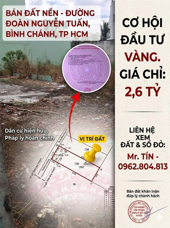 Huyện bình chánh, tp.hcm. bán nền đoàn nguyễn tuấn  2,6 tỷ