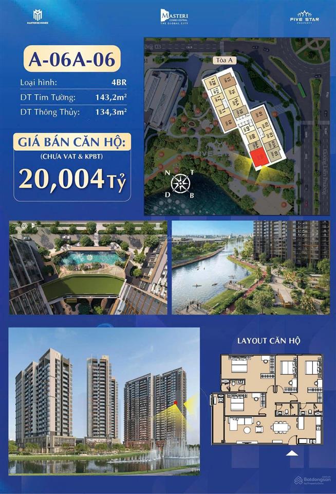 Bán căn hộ 4pn, cosmo central(ct4), global city, q2. căn góc view nhạc nước, giá tốt chỉ 20tỷ/căn.
