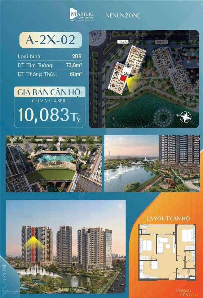 Bán căn hộ 2pn, cosmo central, view nhạc nước,global city,q2. giá tốt chỉ 10,3tỷ/căn.ib 0902 659 ***