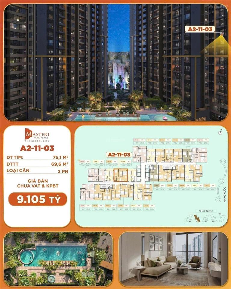 Chính chủ bán lỗ căn hộ 2pn, masteri park place, global city,q2. tầng 11, view hồ bơi, công viên.