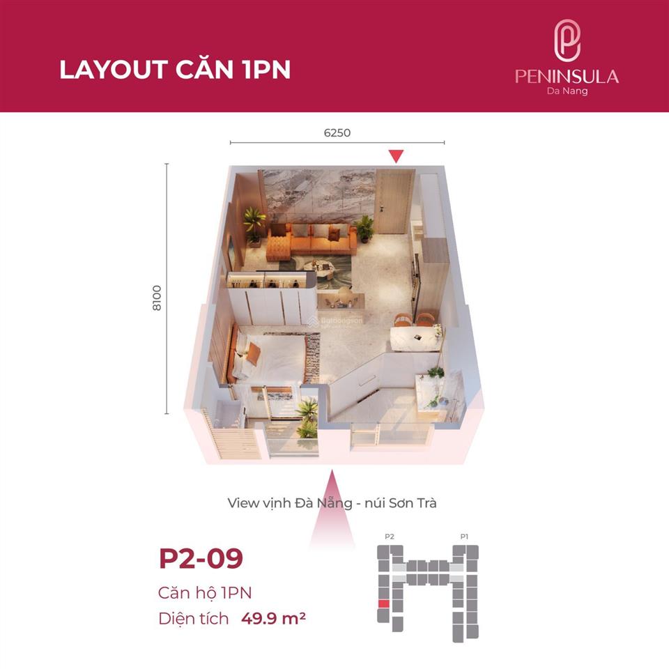 Căn 1pn tầng 24  50m2  sông hàn & vịnh đà nẵng 3.5 tỷ  dự án peninsula da nang  cho thuê 20tr/t