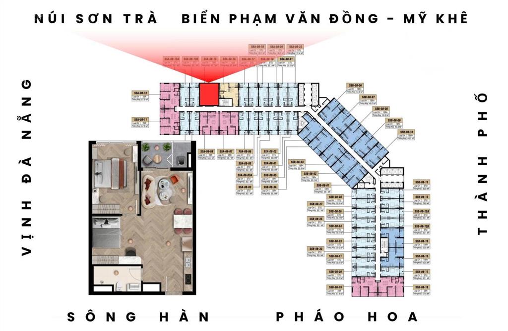 1,7 tỷ  30m² căn studio  view trực diện biển mỹ khê  cho thuê 18tr/tháng  sun group