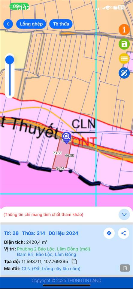 Chính chủ cần bán thửa đất 2 mặt tiền đường nhựa tôn thất thuyết , dambri, bảo lộc