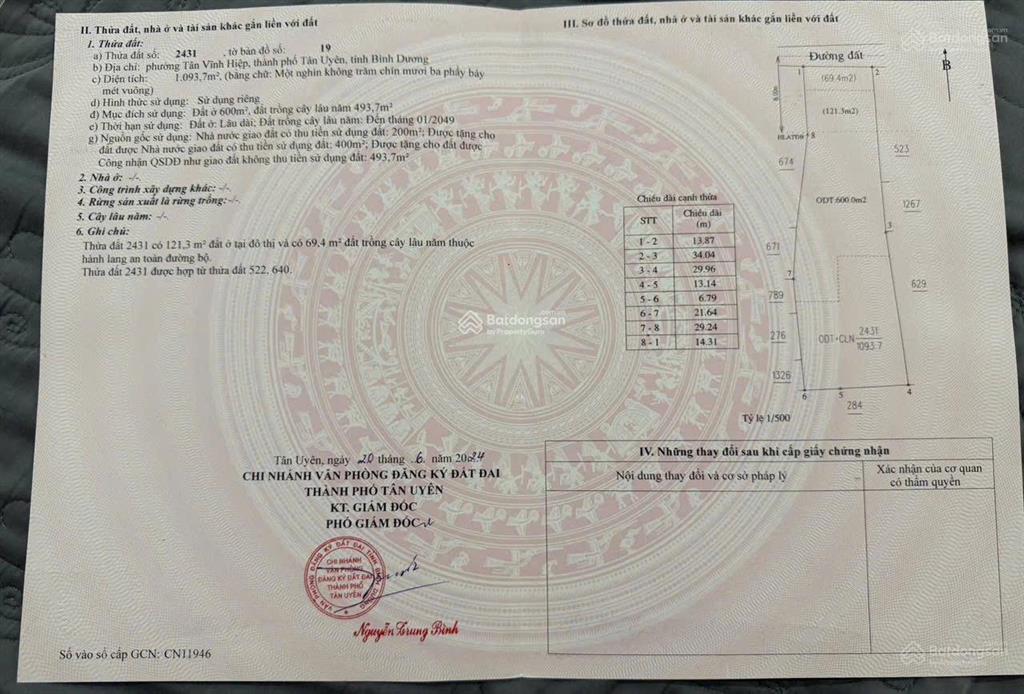 Nguồn tốt giá ngộp chỉ với 950tr sở hữu ngay lô đất 1000m2 khu vực tân vĩnh hiệp tân uyên, shr