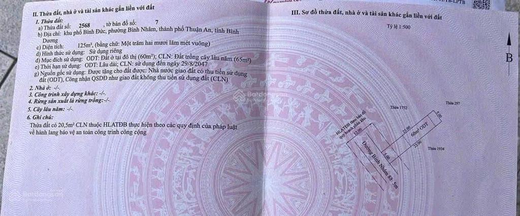 Đất mt bình nhâm 88 125m2 thổ cư 60m gần nhà thờ lái thiêu chỉ 850 triệu bình nhâm, thuận an, bd