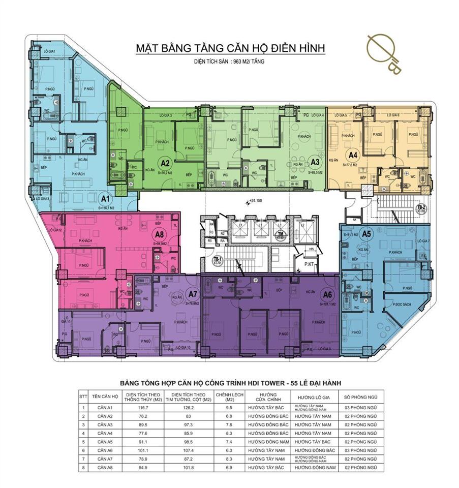 Bán căn hộ 3pn hdi tower  55 lê đại hành, dt 101m2, view hồ hoàn kiếm, trung tâm tp 0962 252 ***