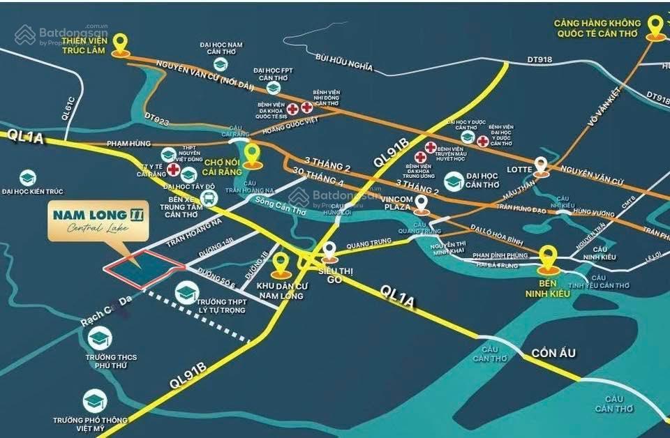 Nền 90m2 lộ giới 12m  nam long 2 central lake cần thơ