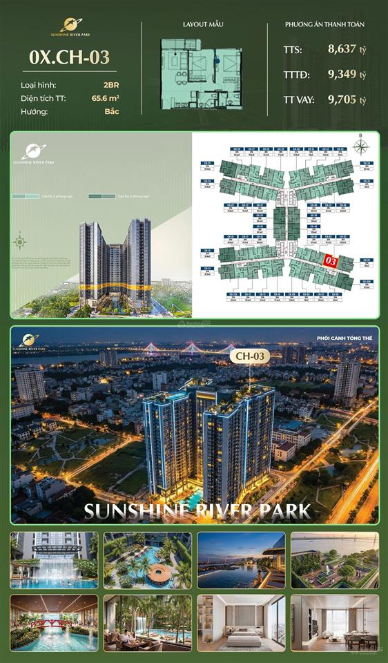 Bán căn hộ sunshine river park tại khu đô thị ciputra, 8,637 tỷ, 72,7m2, giá tốt, chính chủ