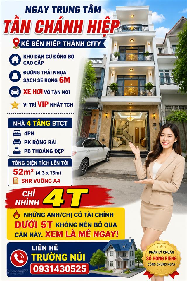 Chỉ nhỉnh 4 tỷ  sở hữu ngay nhà khu phân lô đường 6m  4 tầng  4pn  ngay tch q.12