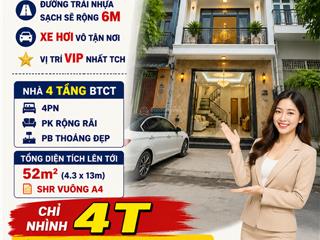 Chỉ nhỉnh 4 tỷ  sở hữu ngay nhà khu phân lô đường 6m  4 tầng  4pn  ngay tch q.12