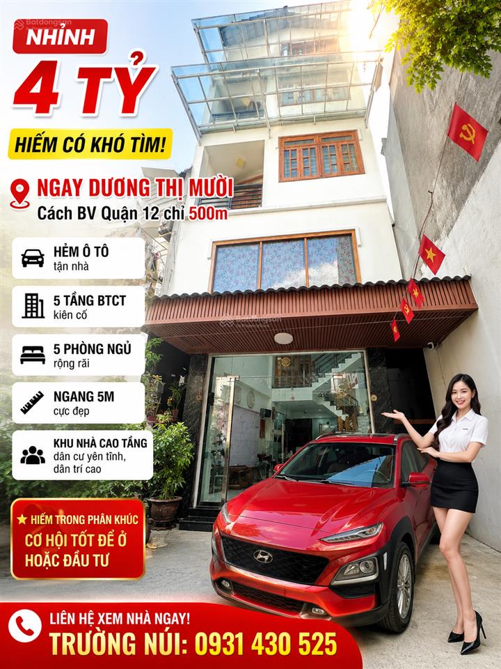 Chỉ nhỉnh 4t  5 tầng  hxh  5pn  dương thị mười  q.12